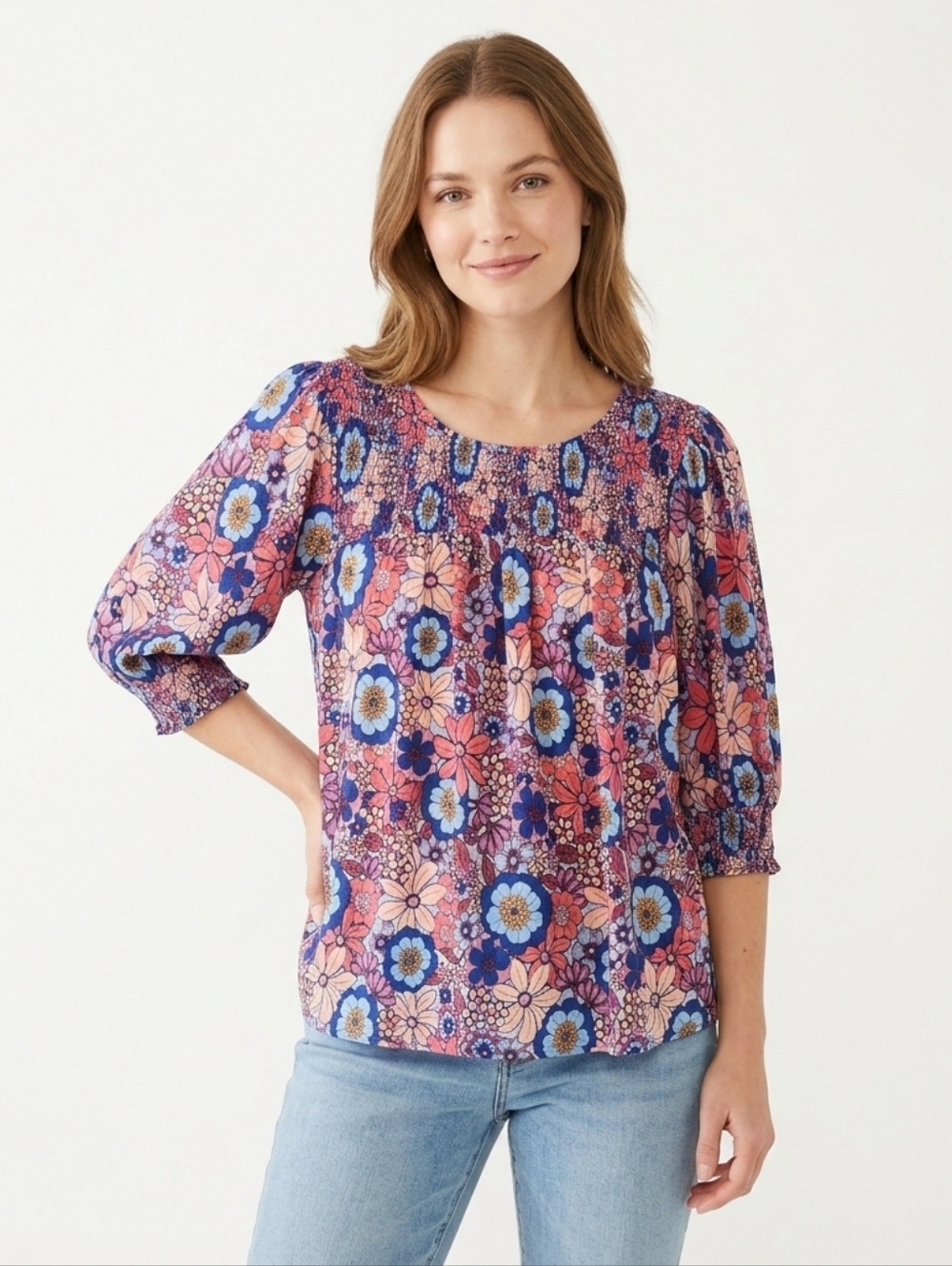 Terra & Sky Floral Tunic Top - Pink & Blue